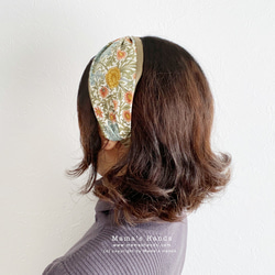 時尚 William Morris Meadow x 亞麻苔綠花卉春季頭巾髮帶 第7張的照片