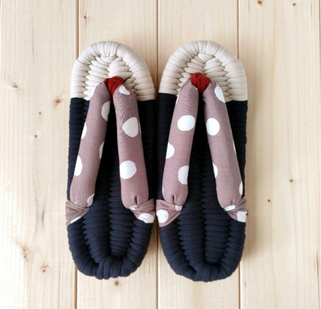 サイズ選べる【布ぞうり／TSUMUGI】みるくあずき✕ベージュネイビー　受注制作 ルームシューズ