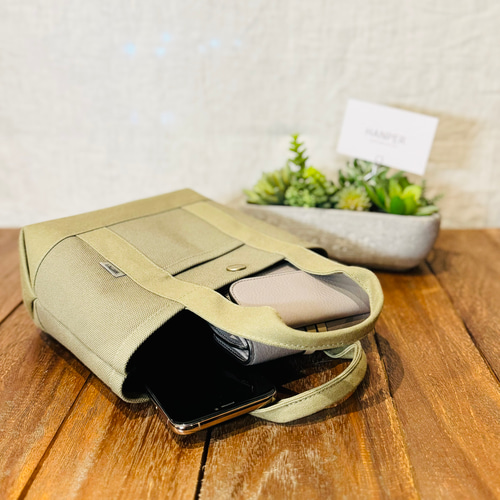 【美品】信三郎帆布　トートバッグ　ナチュラルカラー　グリーン シンプルな帆布トートバッグ《カーキ》ミニサイズ トートバッグ