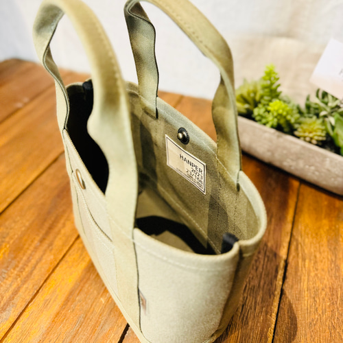 【美品】信三郎帆布　トートバッグ　ナチュラルカラー　グリーン シンプルな帆布トートバッグ《カーキ》ミニサイズ トートバッグ