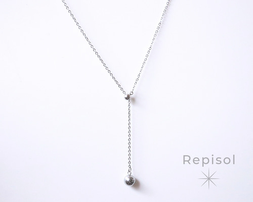 Y 字 ネックレス ロング メタルボール スライドボール Silver
