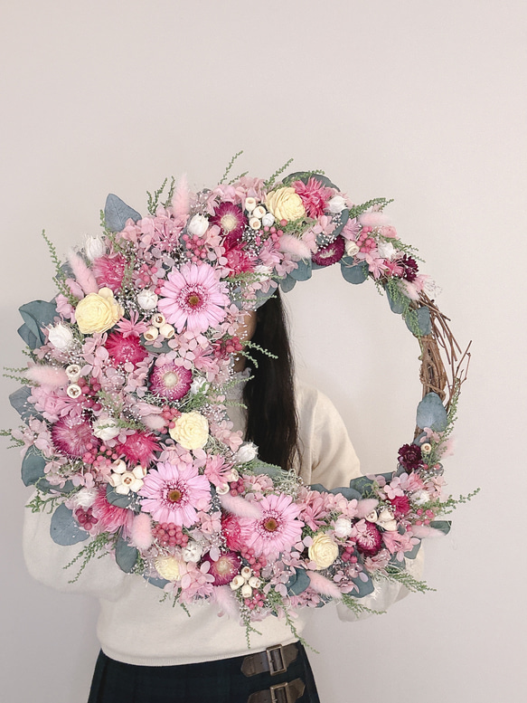 特大 オーダー作品】 豪華 華やか ガーベラの 三日月リース *̣̩  