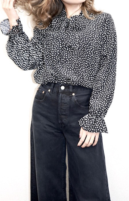 Drop Ribbon Bow Tie Blouse 長袖ブラウス ブラック 黒 ストリート