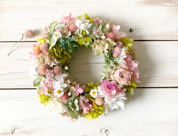 ハーフリース◇ラナンキュラスリース◇ナチュラル ラナンキュラスリース◇ハーフリース◇ナチュラル ドライ