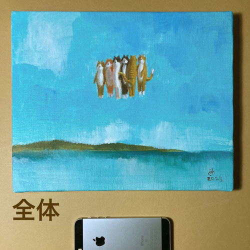 空で眠るヤツを起こしてはいけない(アクリル絵の具による寝ている猫