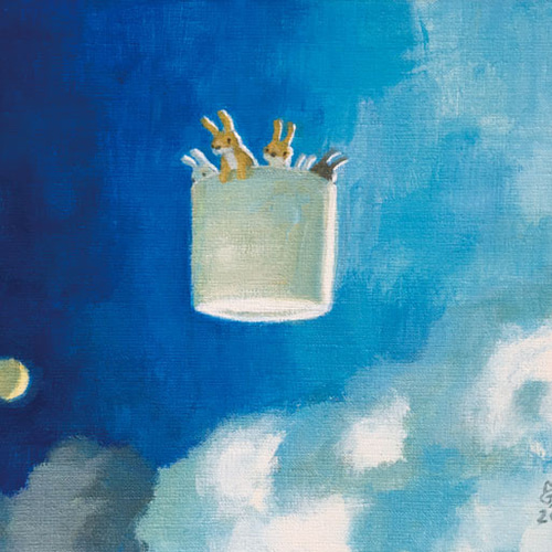 昼と夜の境目を探せ(アクリル絵の具によるウサギたちの旅) 絵画 