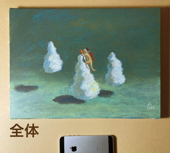 朝はリンゴを食べてる(アクリル絵の具による龍の子供) 