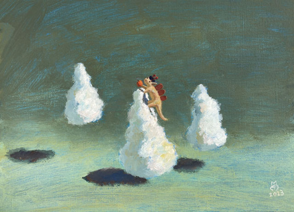 朝はリンゴを食べてる(アクリル絵の具による龍の子供) 