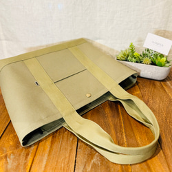 A4対応 シンプルな帆布トートバッグ《カーキ》　Ｌサイズ 5枚目の画像