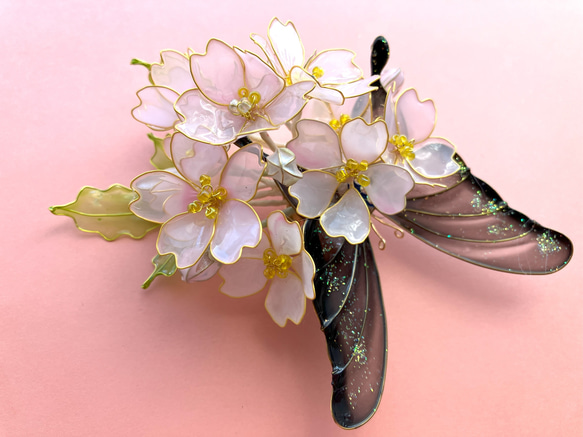 蝶と桜のクリップ付きコサージュ 6枚目の画像