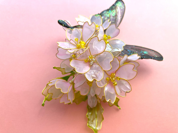 蝶と桜のクリップ付きコサージュ 5枚目の画像