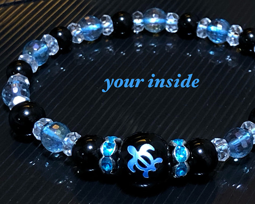 ブルー ホヌ 彫り オニキス 天然石ブレスレット ブレスレット your