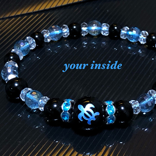 ブルー ホヌ 彫り オニキス 天然石ブレスレット ブレスレット your