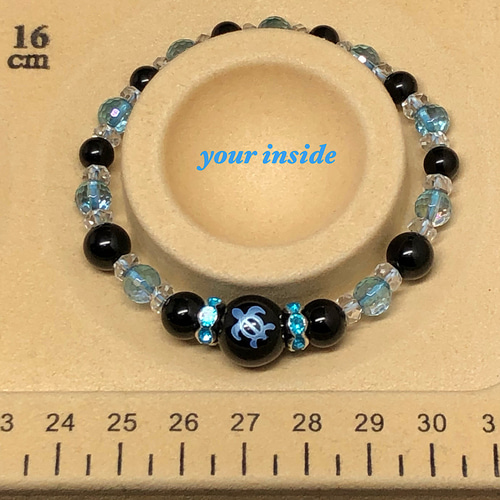 ブルー ホヌ 彫り オニキス 天然石ブレスレット ブレスレット your