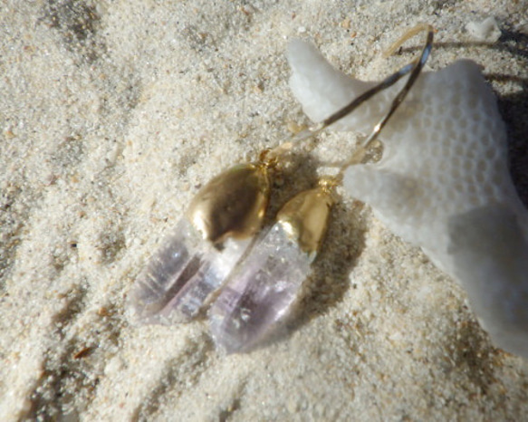 ☆2月誕生石☆ *14kgf*Amethyst Kintsugi Gold Hoop アメジストの金継ぎフープピアス　槌 8枚目の画像