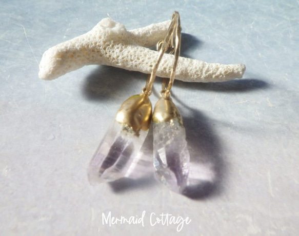 ☆2月誕生石☆ *14kgf*Amethyst Kintsugi Gold Hoop アメジストの金継ぎフープピアス　槌 1枚目の画像