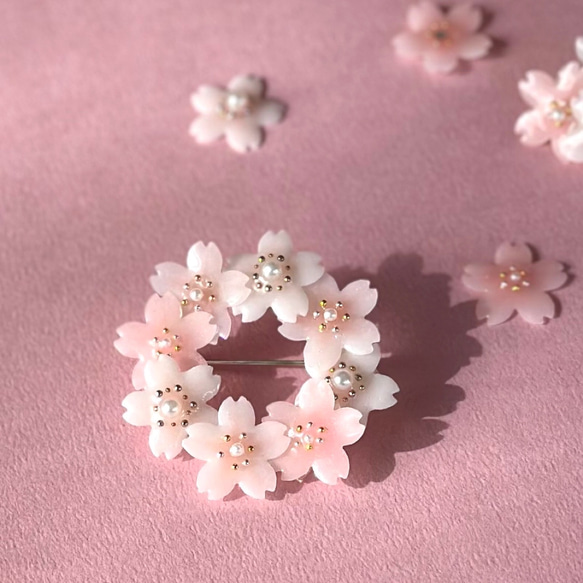 桜さくら】リースブローチ 桜ハンドメイド2025 桜2025 春限定 桜さくら】リースブローチ 桜ハンドメイド2025 桜2025 春限定