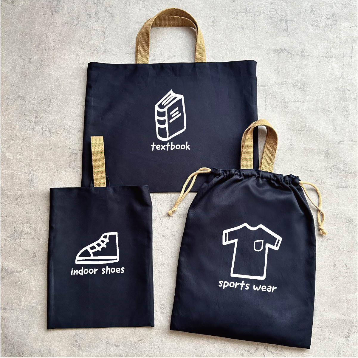 【文字オーダーOK!】シンプル柄 お得入園グッズ3点セット 入園・入学・新生活にぴったり (ネイビー)