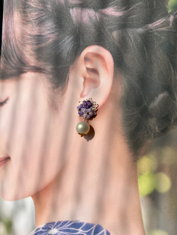 紫色鈎織耳環 第2張的照片