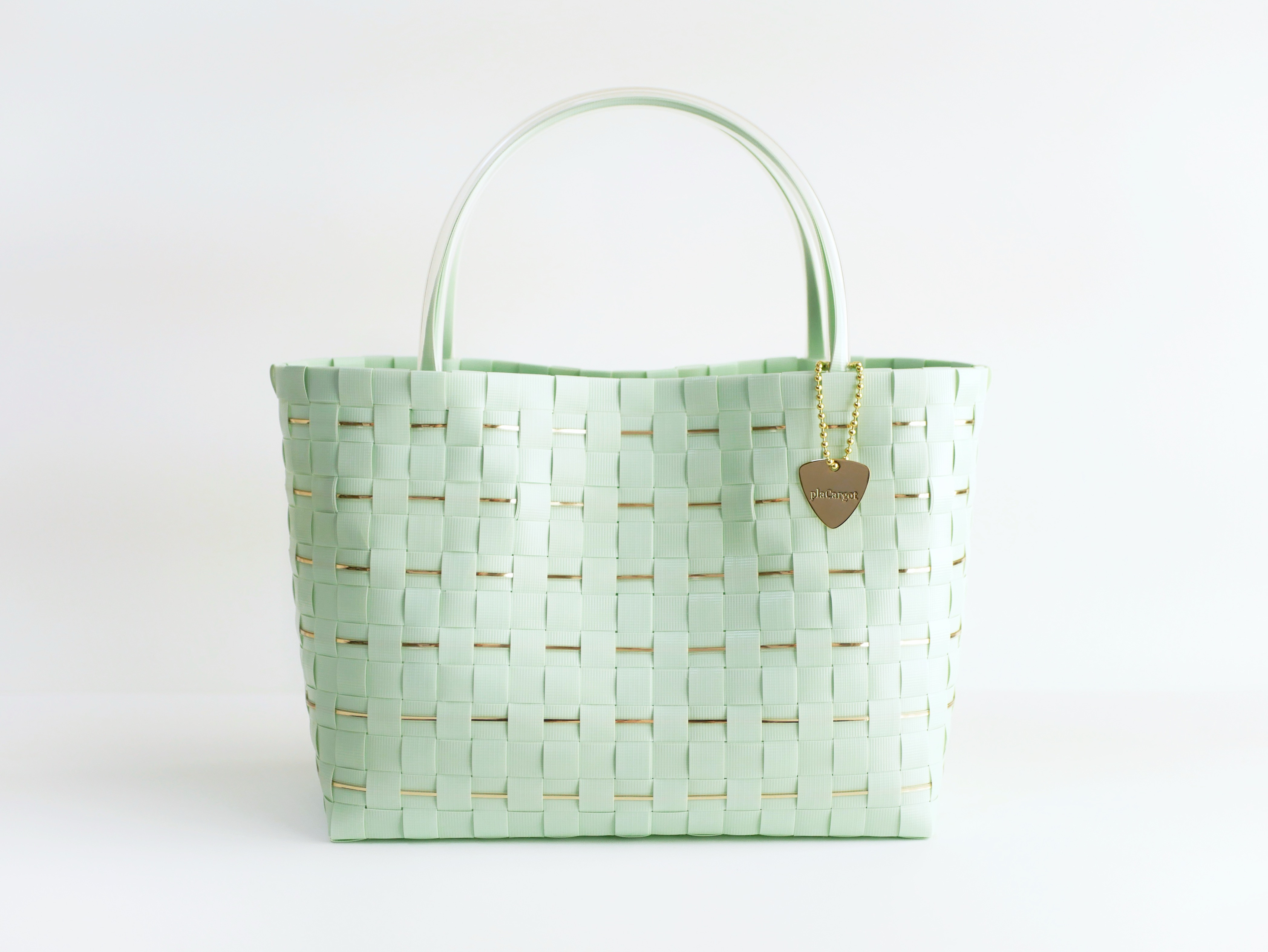 GOLD×ペールミント　Mサイズ　2WAYプラカゴバッグ　トートバッグ　プラカゴ　かごバッグ　春色　パステル　グリーン