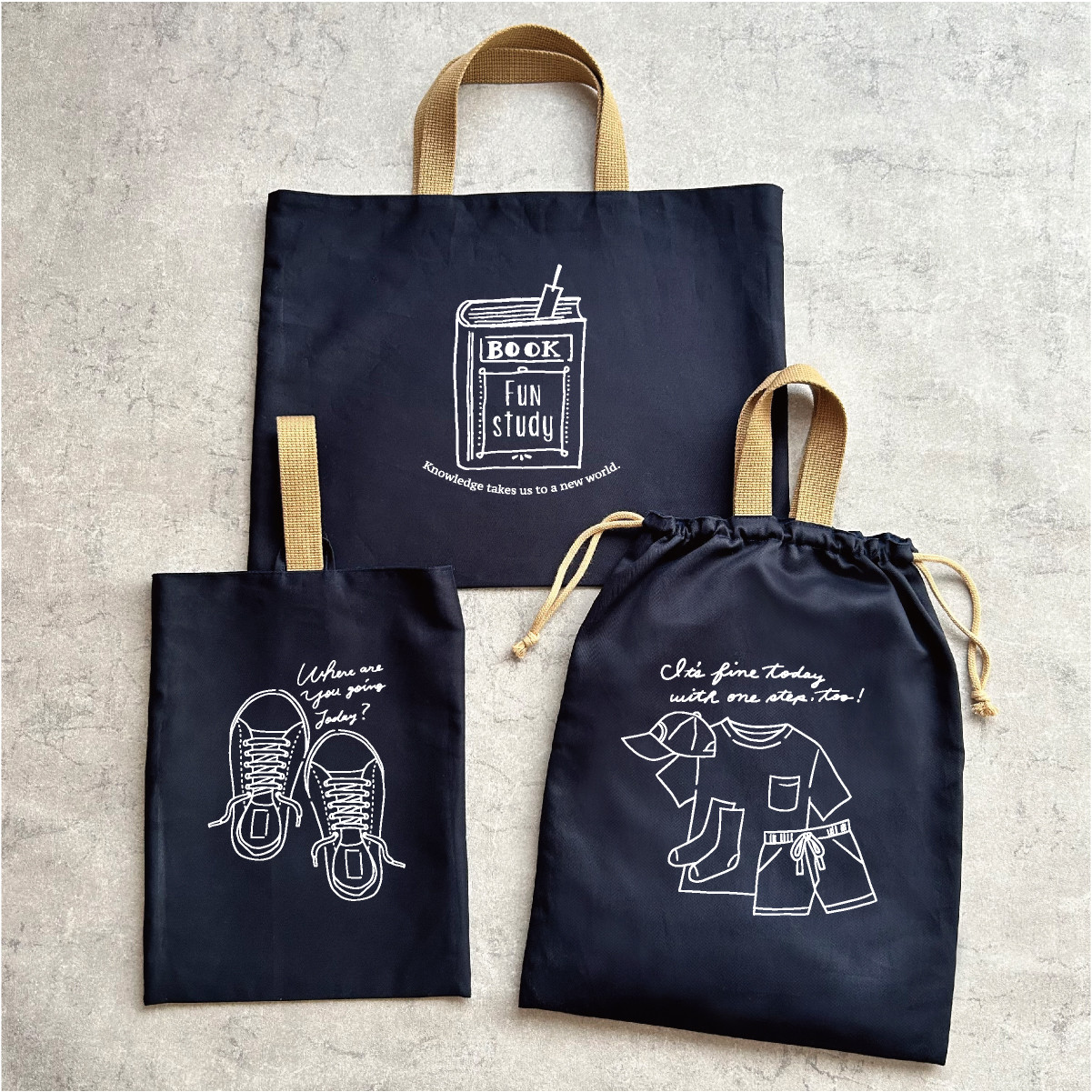 【文字オーダーOK!】入園・入学・新生活にぴったり お得入園グッズ3点セット(ネイビー)