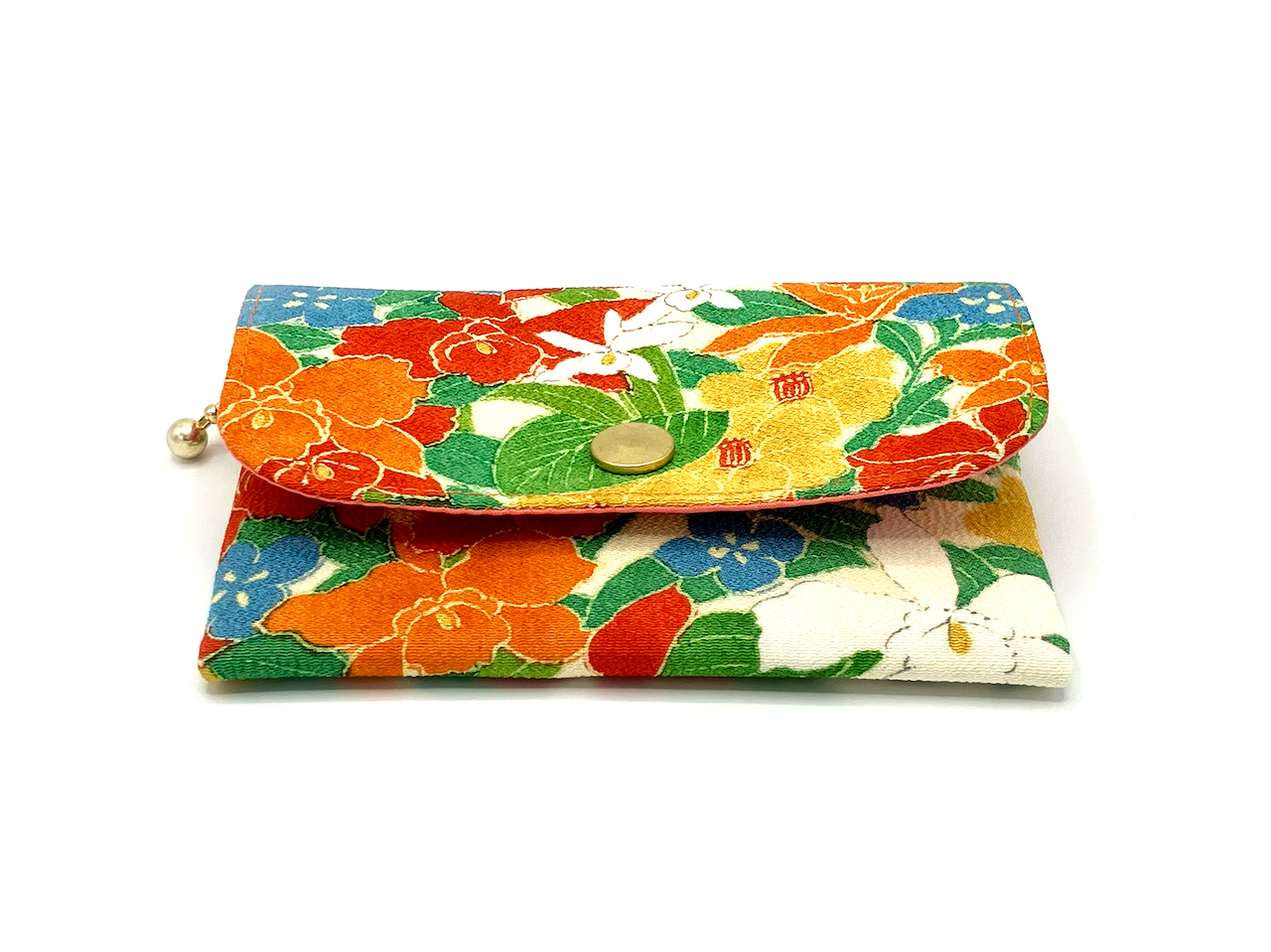 名古屋帯 モダン 紅型 貴 花柄 オレンジ色 正絹