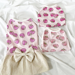 【NEW】  いちごの初恋 ワンピース  ピンク生地  犬服 ドッグウェア いちご 苺 2枚目の画像