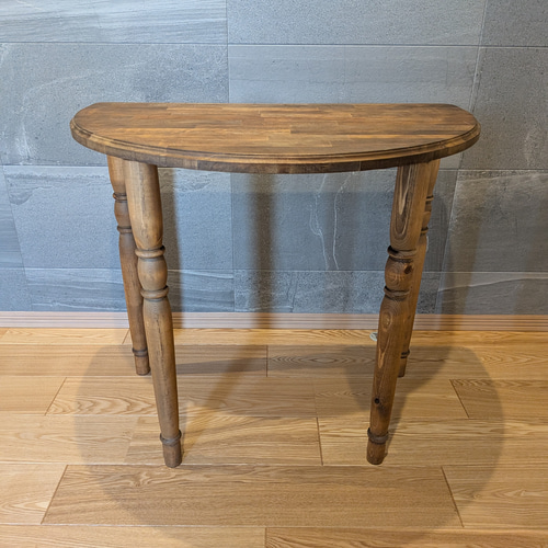 ろくろ脚のハーフラウンドテーブル 【800×500×700】 机・デスク 和み