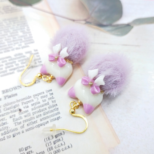 冬から春の季節限定*可愛い猫ちゃんのファーピアス☆ファーイヤリング