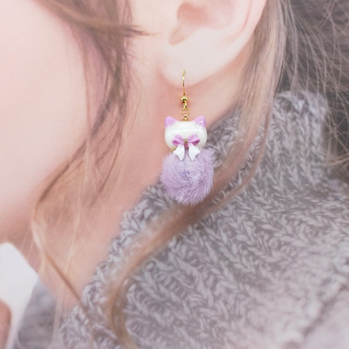 冬から春の季節限定*可愛い猫ちゃんのファーピアス☆ファーイヤリング