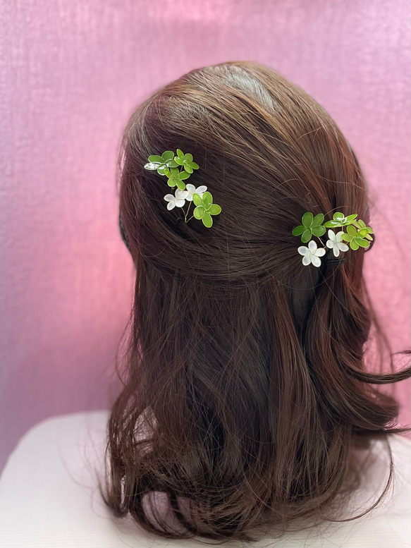 引き立て役にちょいたし　脇役　髪飾り　ヘアアクセサリー　ヘッドドレス　Uピン　（緑系） 1枚目の画像