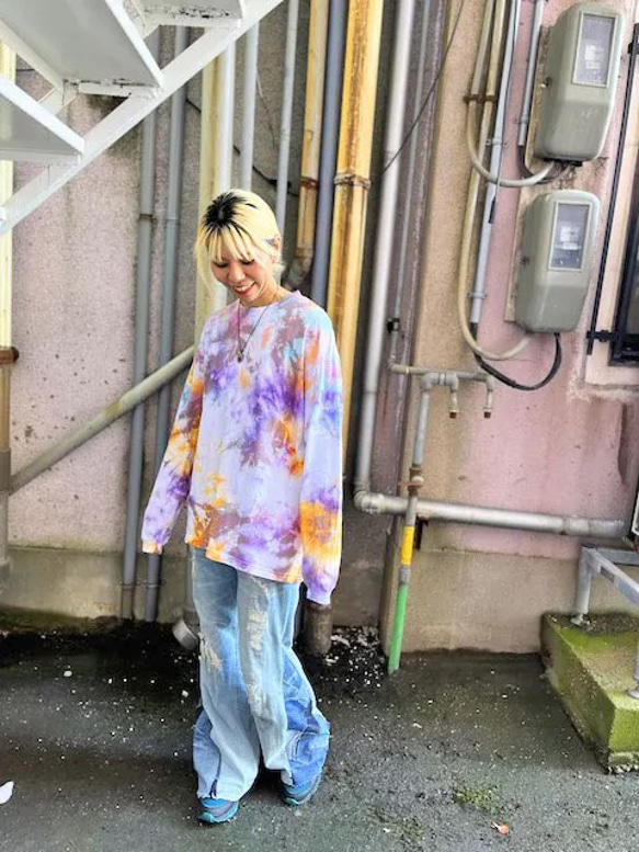 タイダイ染め ビックシルエット 長袖Ｔシャツ Lサイズ　HIPPIES DYE HD21-19 2枚目の画像