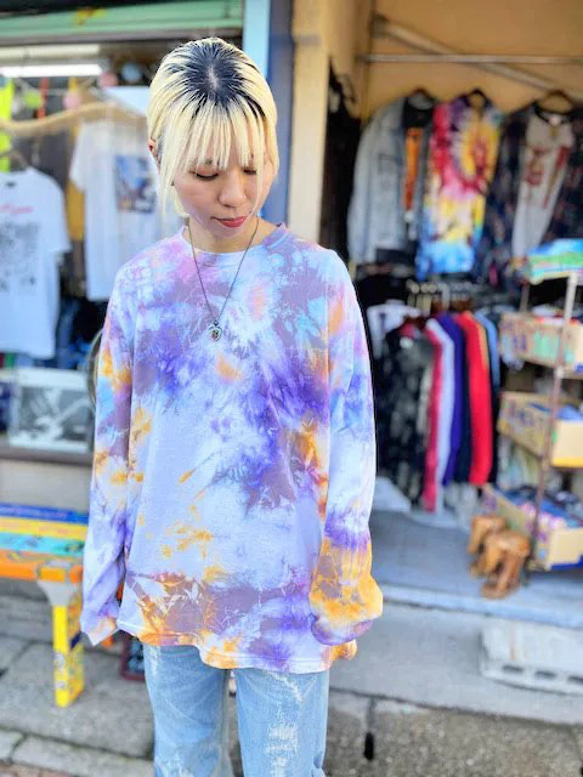 タイダイ染め ビックシルエット 長袖Ｔシャツ Lサイズ　HIPPIES DYE HD21-19 1枚目の画像