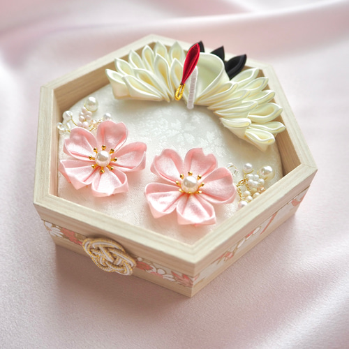 つまみ細工 桜と鶴 リングピロー 水引 フォトウェディング 神前