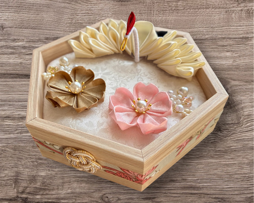 つまみ細工 桜と鶴 リングピロー 水引 フォトウェディング 神前式 白