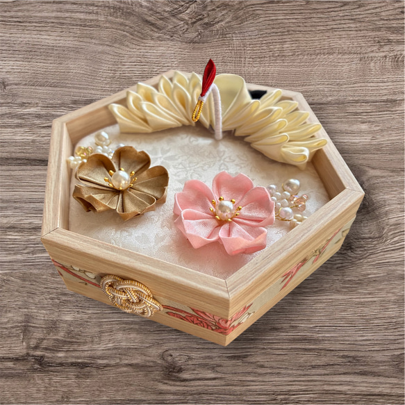 つまみ細工 桜と鶴 リングピロー 水引 フォトウェディング 神前式 白