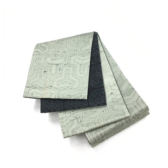 上質　正絹　紬　カーキｘ黒　両面違い　長尺400センチ 1枚目の画像