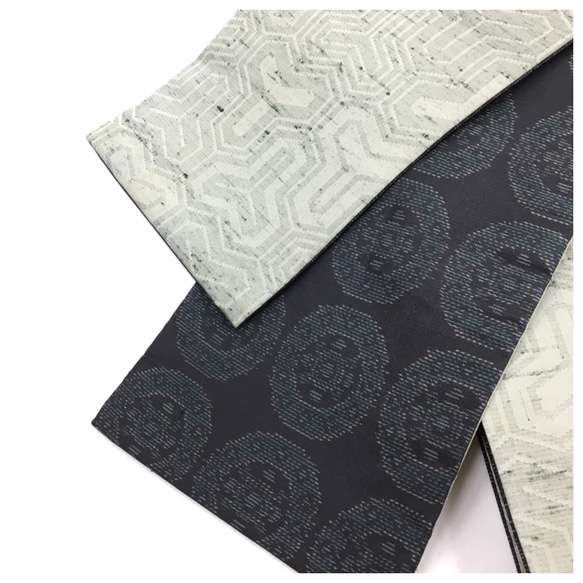 上質　正絹　紬　カーキｘ黒　両面違い　長尺400センチ 5枚目の画像