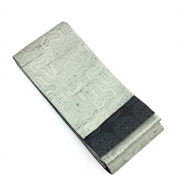 上質　正絹　紬　カーキｘ黒　両面違い　長尺400センチ 2枚目の画像