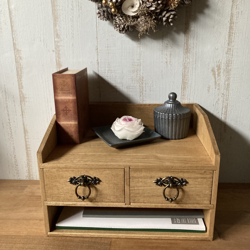 アンティーク風 高さ調整 スリム かわいい 引き出し おしゃれ 収納 デスク 茶 アンティーク調 デスク｜B-COMPANY公式オンラインショップ