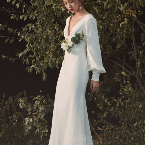 Vネック 長袖 袖あり マーメイドドレス ウェディングドレス 前撮り