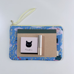 【creema限定品】　猫と星空柄　角丸フラットポーチ　20cmファスナー　通帳ケース　母子手帳ケース 9枚目の画像