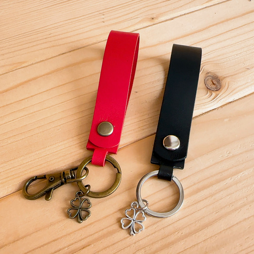 キーホルダー・キーリング 革（バネホック仕様） キーリング Four Leaf