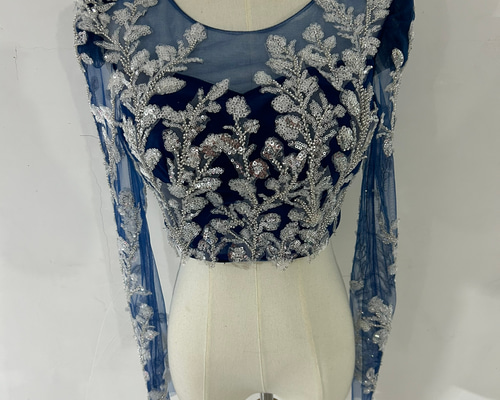 ハイネックボレロ　ブラウス　上品透けレース刺繍 くるみボタン 長袖　ウェディング 2d5a4d97118cd28d236918844c829e
