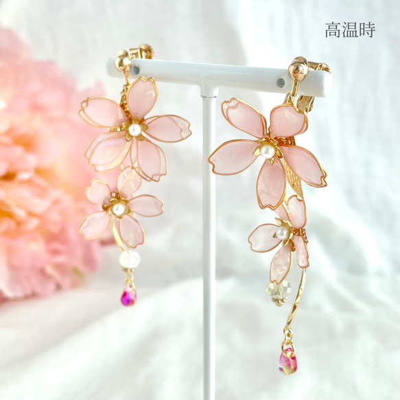 【特集】色が変わる枝垂れ桜のピアス/イヤリング ٭❀* 揺れる大人可愛い 華やか 軽い 大ぶり 春コーデ 6枚目の画像