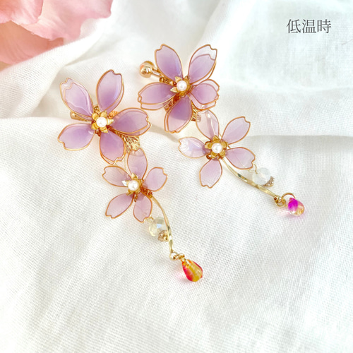天然石♡はるうらら〜枝垂れ桜のスペシャルロングピアス14kgf