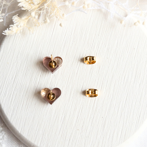ブラウンのハートピアス/イヤリング レジン 茶色 ハート ハートピアス
