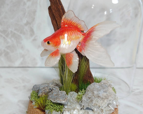 タイムセール 金魚 アート 琉金 プレゼント ギフト 置物 水草 水槽 ハート