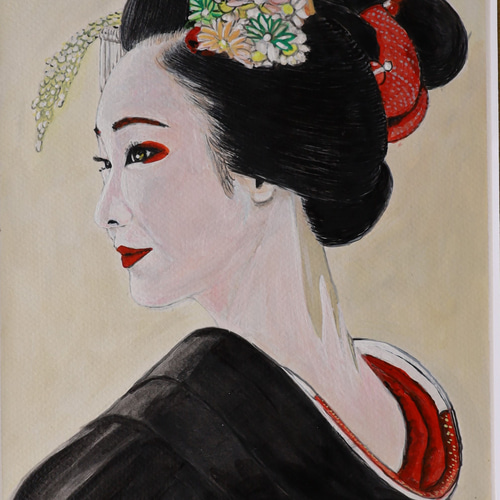 朧「おぼろ」 アクリル画・舞妓・ 原画 ※防カビ処理済 絵画 風童子