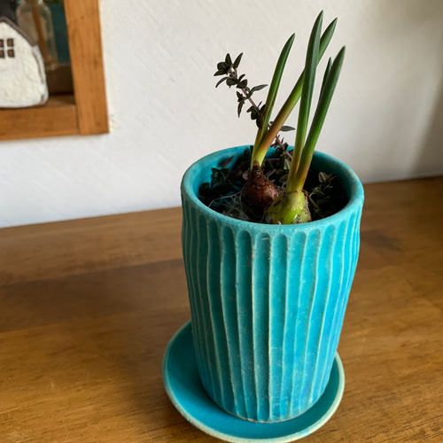 3 植木鉢 ターコイズブルー 受け皿付き その他インテリア雑貨 mayumi